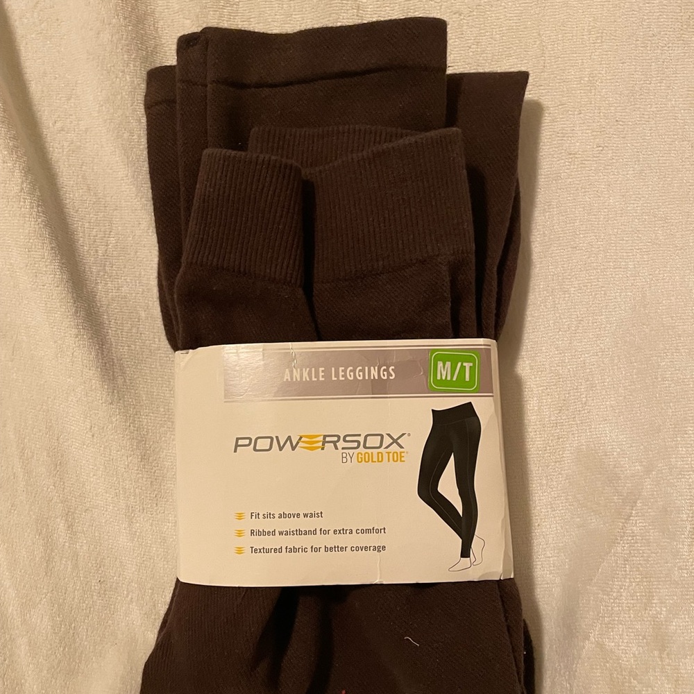 Dark Brown textured ankle leggings NWT. Size M/T, powersox by Gold Toe.